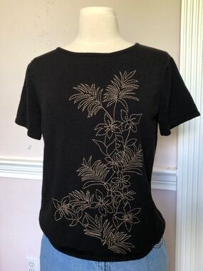 Black Short Sleeve Embroidered Shirt